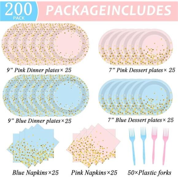 50 Guests Gender Reveal Party Supplies Baby Shower Party Tableware Gender Reveal - Picture 3 of 7